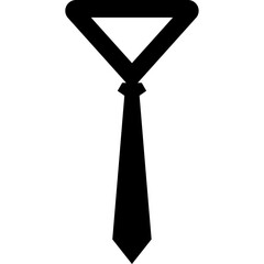 Illustration of a black tie with a triangular knot on a white background in simple vector style