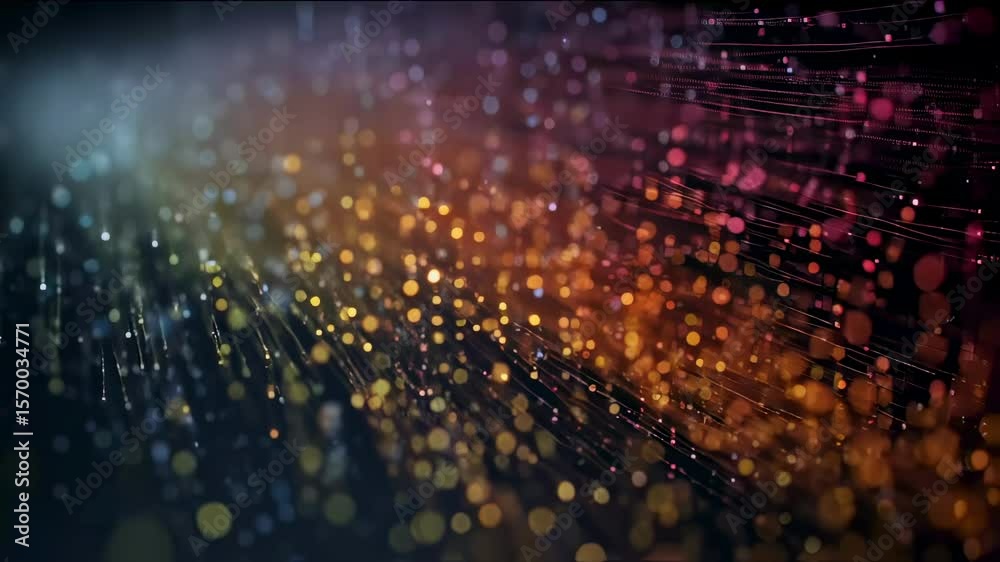 Aufkleber colorful particles are flowing on dark background creating an abstract animation with bokeh effect, 