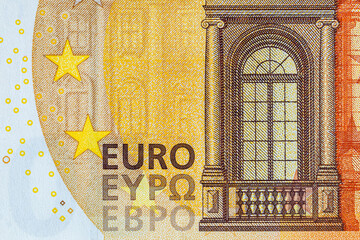 Fragment of a 50 euro banknote for designers. European Union paper money.