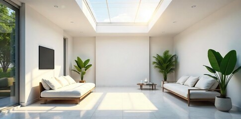 Sunlit Interior Space Bright Skylight Illuminates Minimalist Home Design