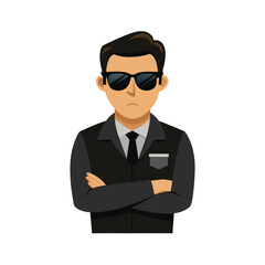 Security guard with arms folded and dark glasses tough look Vector illustration