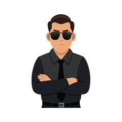 Tough security character folded arms and dark glasses Vector illustration