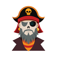 Skull faced pirate wearing earring and intense glare Vector illustration
