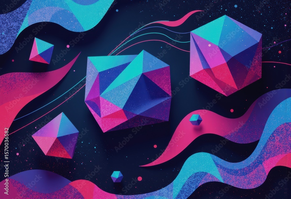 Poster pixelated branding elements in vibrant colors creating a dynamic visual effect