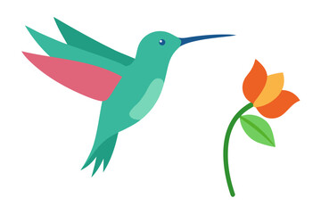 Obraz premium Hummingbird Hovering Near Flower Watercolor Style