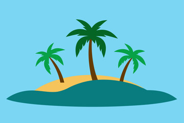 Island with Palm Trees in Calm Ocean