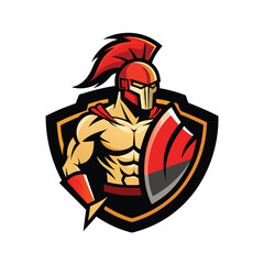 Spartan fighter roaring with broken shield heroic gladiator Vector illustration