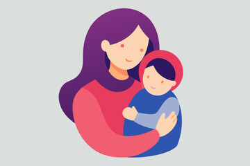 Mother and Child in Warm Embrace Illustration