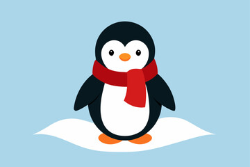 Obraz premium Penguin with Scarf in Snow Winter Poster