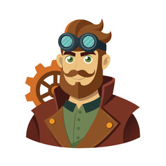 Confident steampunk rogue with mechanical parts and monocle Vector illustration