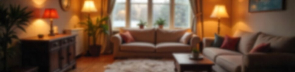 Cozy Warm Interior Blurred Background with Soft Bokeh Lights, Perfect for Websites and Design Projects Seeking a Calming Atmosphere