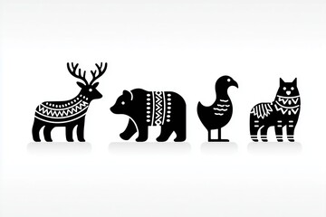 Various stylized animal silhouettes with intricate patterns designed for decoration and art projects