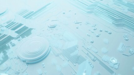 Monochrome circuit board with intricate patterns and electronic components