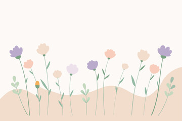 Wildflower Field in Soft Pastel Watercolor Background