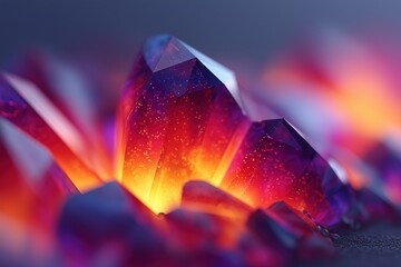 Colorful crystalline formations glowing with vibrant hues in an artistic close-up display of minerals
