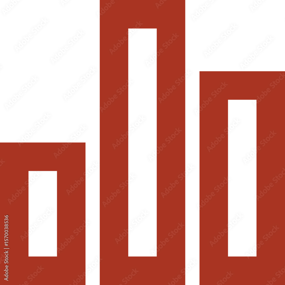 Poster three red rectangular bar graphs with white spaces in the center on a white background illustration