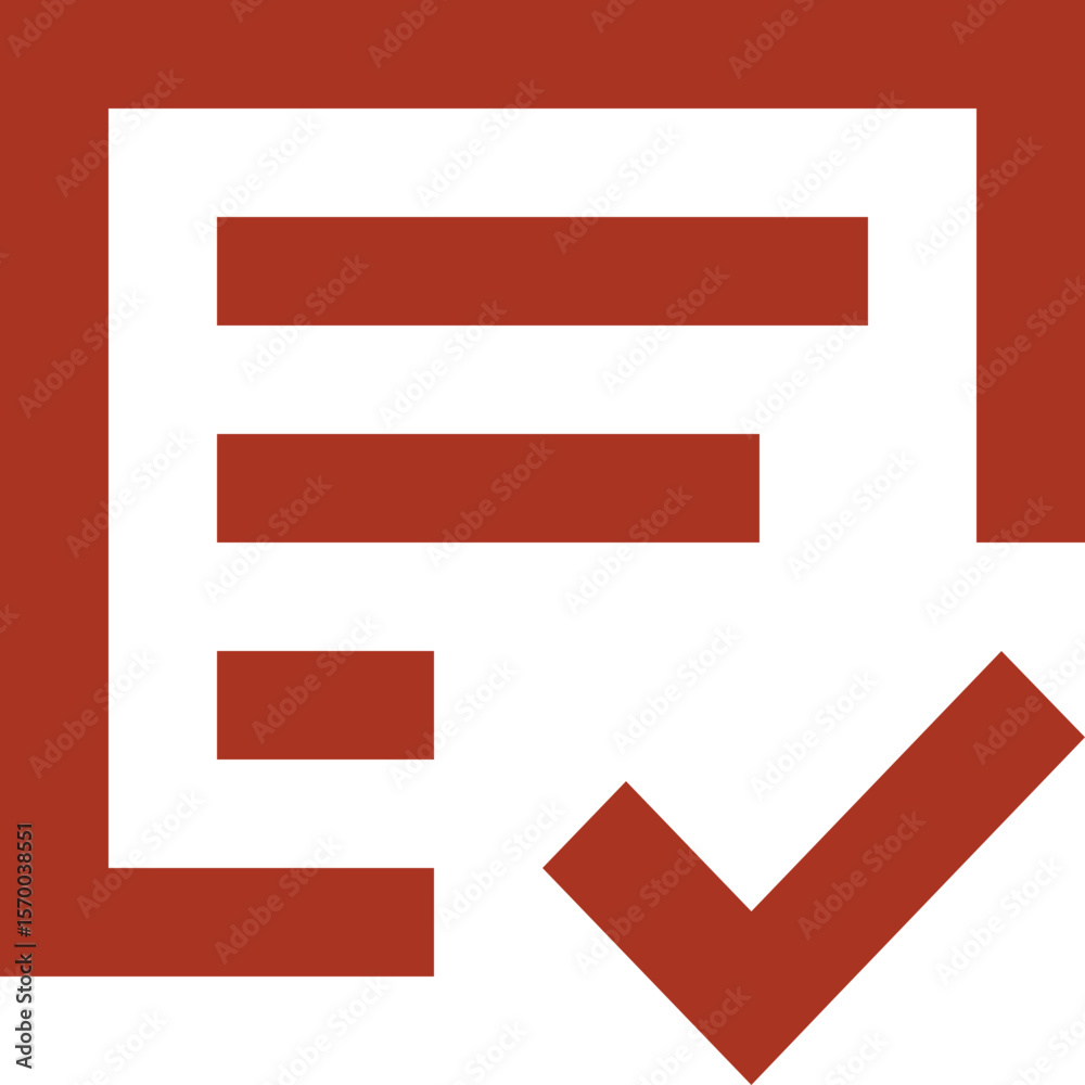 Poster red checklist icon with check mark indicating completion of tasks on a digital document form page