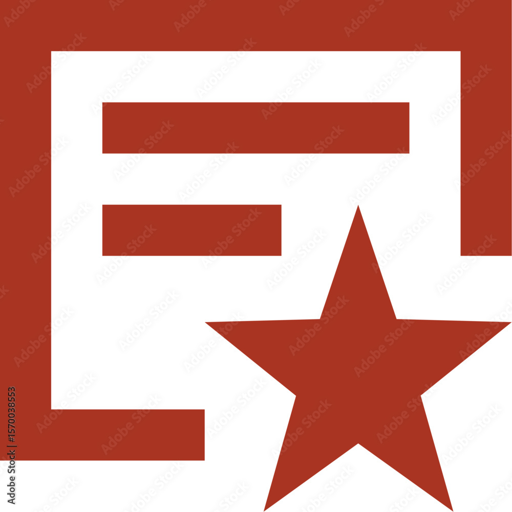 Poster red document icon with two lines of text and a red star in the lower right corner of the document