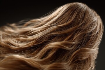 Long flowing hair moves gracefully against a dark background showcasing its texture and sheen