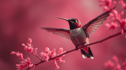 A surreal hummingbird rendered in infrared tones, dramatic cinematic style, film-like composition and lighting, infrared spectrum, otherworldly appearance