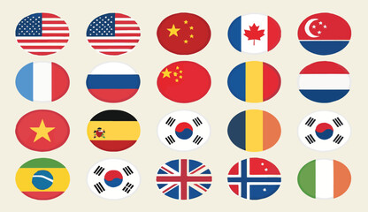 Set of world country flags icons in round button style