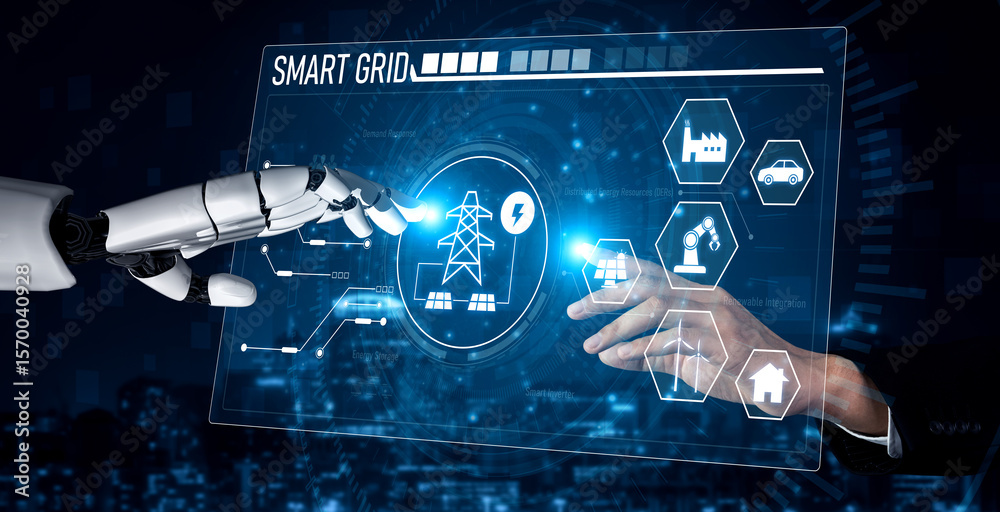 Poster ai optimizes smart grid infrastructure by integrating renewable energy, managing distribution, and e