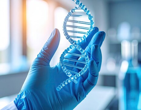 DNA model held by gloved hand