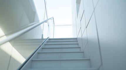 Obraz premium Modern white staircase ascending into bright light