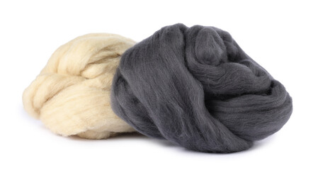 Different color felting wool isolated on white