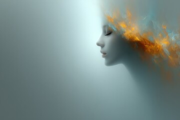 Creative depiction of a serene figure with abstract elements in a dreamlike setting