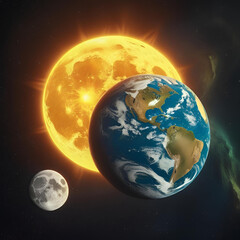 Obraz premium Earth, Moon, and Sun in Outer Space