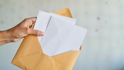 Hand holding envelope with report cards, educational achievement