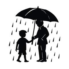 Father and child under umbrella silhouette