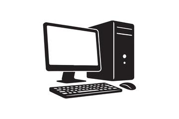 Desktop computer icon silhouette with white background