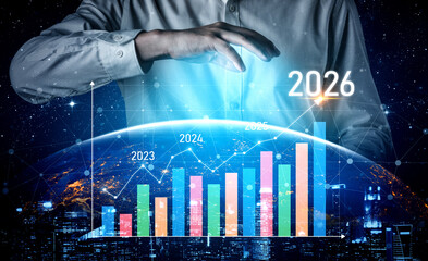 Business growth forecast highlights increasing trends new year 2026. Growth forecast data, growth...