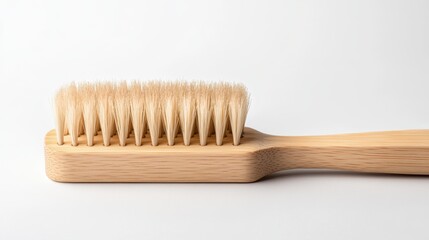 Natural Wooden Brush with Soft Bristles on White Background for Beauty Use
