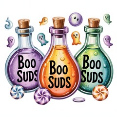Pastel Halloween Soap Bars – Stitched Potion Bottle Shapes with Glowing Accents