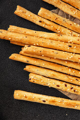 grissotti breadstick Grissini breadsticks whole grain cereal fresh delicious gourmet food background on the table rustic food top view copy space