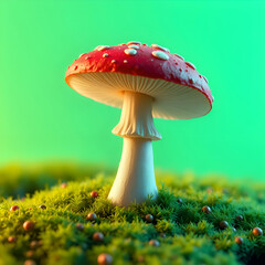 Solitary mushroom in grass against green screen. JPEG, 4.5MB, 12x12in, 3600x3600px, 300p/i