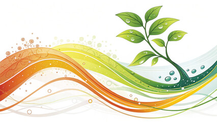 Green abstract wave background with floral and nature-inspired design