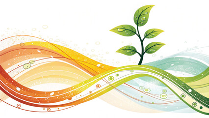 Green abstract wave background with floral and nature-inspired design