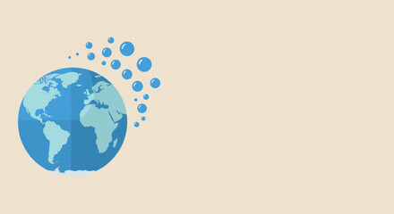 Illustrated globe showing International Day for the Protection of the Ozone Layer with a scattering of blue water droplets.