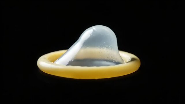 Latex Condom with Closeup, and Black Background.