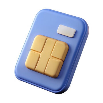 3d rendered blue sim card with gold contacts isolated on transparent background