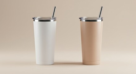 Sleek Stainless Steel Tumblers Perfect for Coffee, Tea, or Smoothies, Mockup for Branding and Design