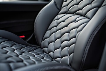 Obraz premium Close Up View Of Black Leather Car Seat With Diamond Pattern Stitching