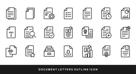 Document and Letter Icon Set – Linear Web Icons Collection for Contract, Certificate, Folder, Invoice, and More