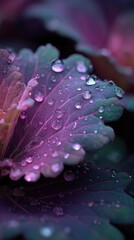 Water droplets on colorful plant leaf.
