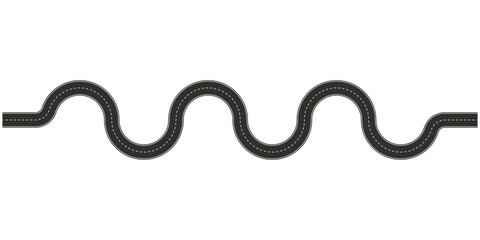 
Winding road. Journey traffic curved highway. Road to horizon in perspective. Winding asphalt empty line isolated vector concept 