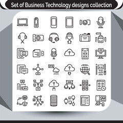 Business Technology Designs Collection Vector Illustration Set for Modern Digital Solutions and Innovative Communication Tools